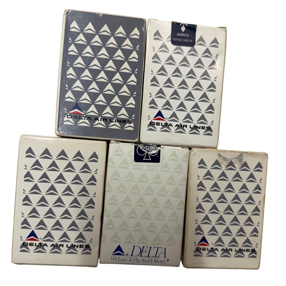 Vintage Delta Air Lines Playing Cards Lot of 5 Decks Arrco Airline Memorabilia